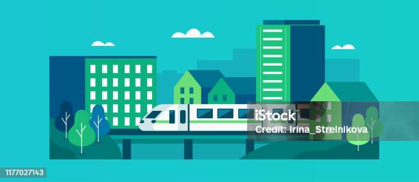 City Stock Illustration - Download Image Now - Train - Vehicle, City, Illustration