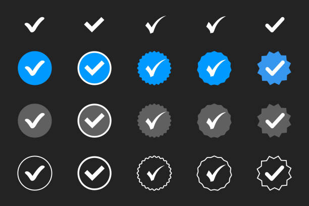 profilüberprüfung. verifiziertes abzeichen. satz von verifizierten symbol mit social-media verifiziert abzeichen stil. genehmigtes symbol. akzeptieren sie das abzeichen. häkchen. genehmigte, verifizierte und geschützte symbole gesetzt - check mark success agreement symbol stock-grafiken, -clipart, -cartoons und -symbole