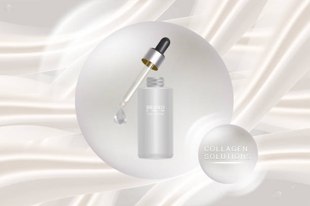 istock Beauty product ad design, white cosmetic container with collagen solution advertising background ready to use, luxury skin care banner, illustration vector. 1177029386