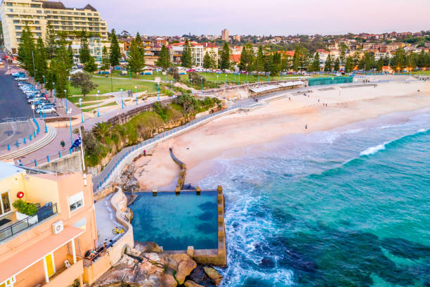 Scenic views of the coast and beach of Coogee Australia stock photo