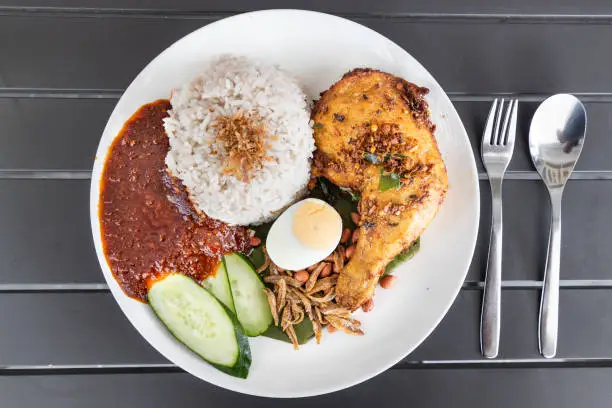 Photo of Nasi lemak with fried chicken and sambal, Malaysia popular food