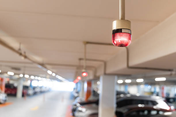 istock Smart car parking tracking system with lights signals vacancy availability 1177033647