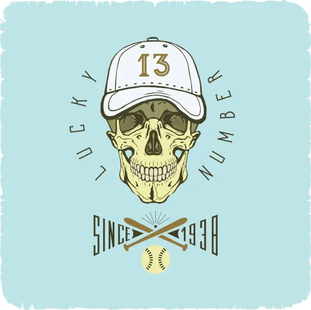 Vector illustration of vector skull in baseball cap color logo art