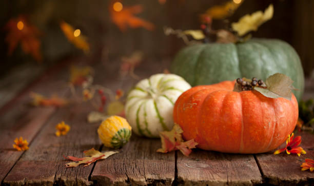 istock Autumn Pumpkin Background on Wood 1177035081