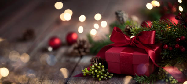 istock Christmas Gift on Old Wood Background 1177035614