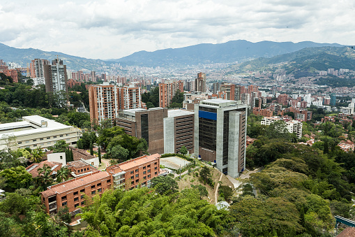 Medellin, Antioquia / Colombia; August 31, 2019: neighborhood called el poblado. Vista aerea most expensive and exclusive sector of the city.