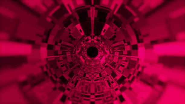 Abstract background of a cylindrical tunnel made of microchips. Computer generated 3d rendering