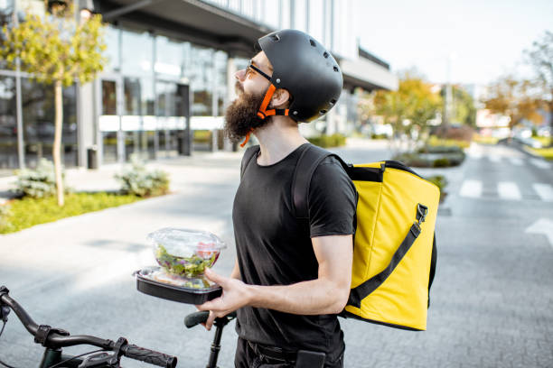 istock Courier delivering takeaway food 1177038783