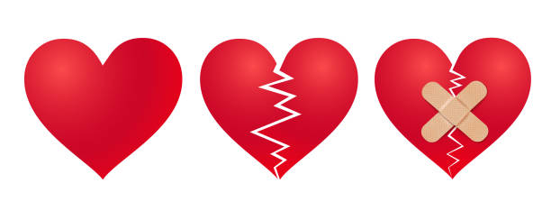 вектор набор полный и разбитые сердца с помощью полосы. - bandage heart shape pain love stock illustrations