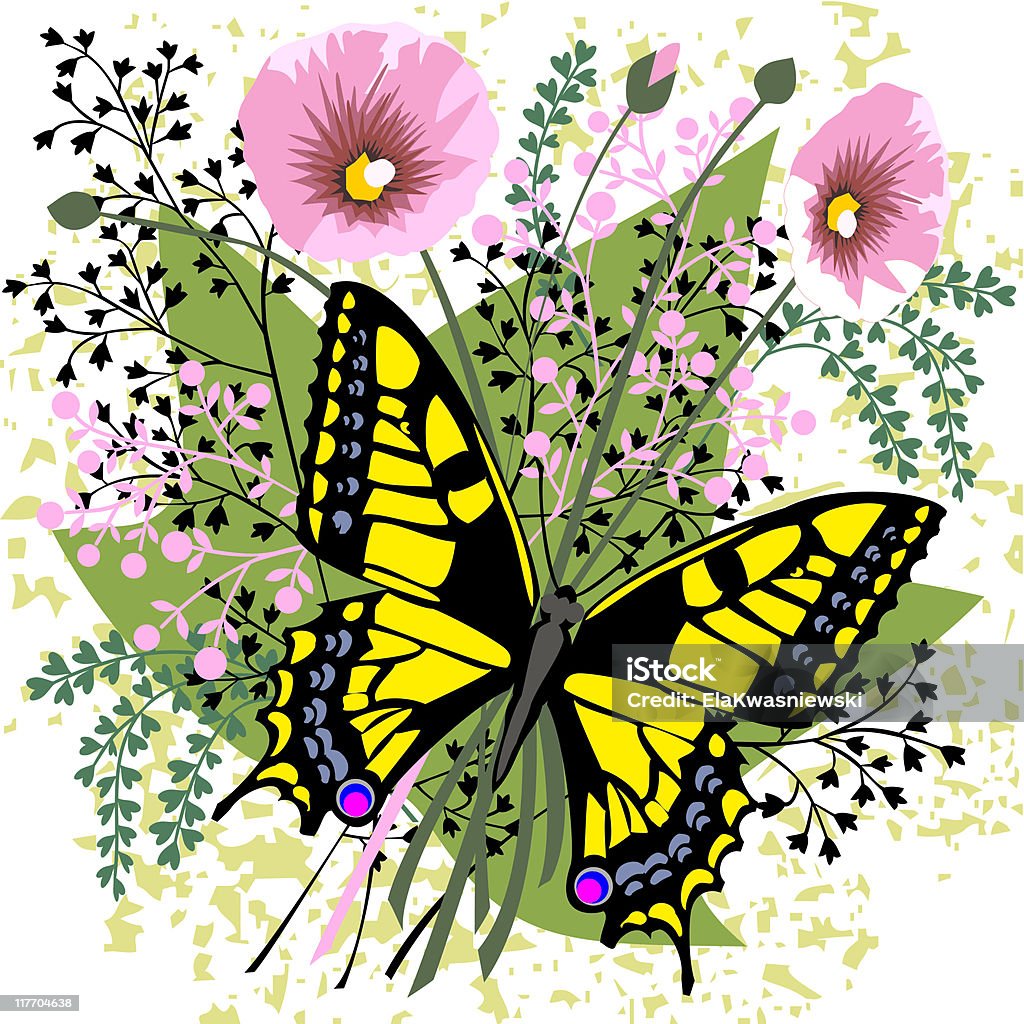 Schmetterling und Frühling Blumen - Lizenzfrei Ast - Pflanzenbestandteil Vektorgrafik