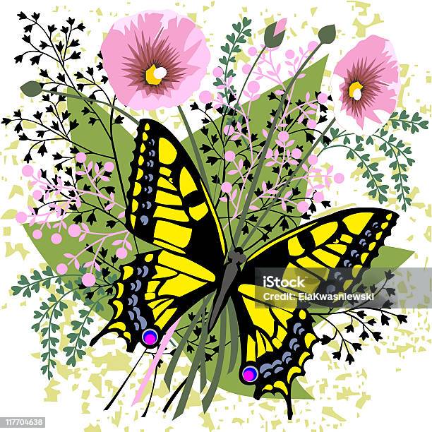 Schmetterling Und Frühling Blumen Stock Vektor Art und mehr Bilder von Ast - Pflanzenbestandteil - Ast - Pflanzenbestandteil, Biegung, Bildhintergrund
