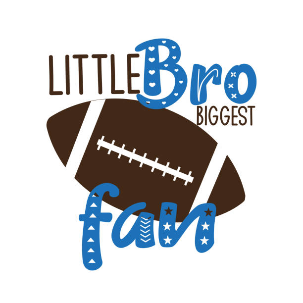 Little Bro biggest fan saying text, with football. Little Bro biggest fan saying text, with football. Perfect for t-shirt, posters, greeting cards, textiles, and gifts. biggest stock illustrations