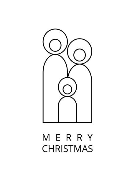 illustrazioni stock, clip art, cartoni animati e icone di tendenza di biglietto di natale astratto della sacra famiglia - family abstract child religious icon