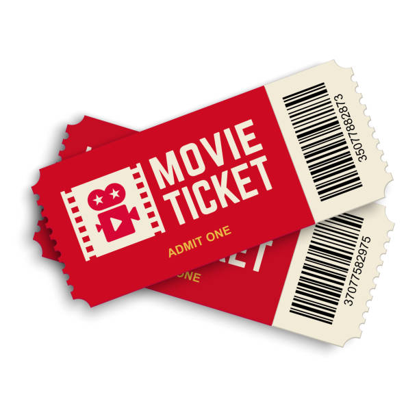Movie tickets, vector cinema ticket design. Two movie vector tickets isolated on white background. Realistic front view illustration. movie ticket illustrations stock illustrations