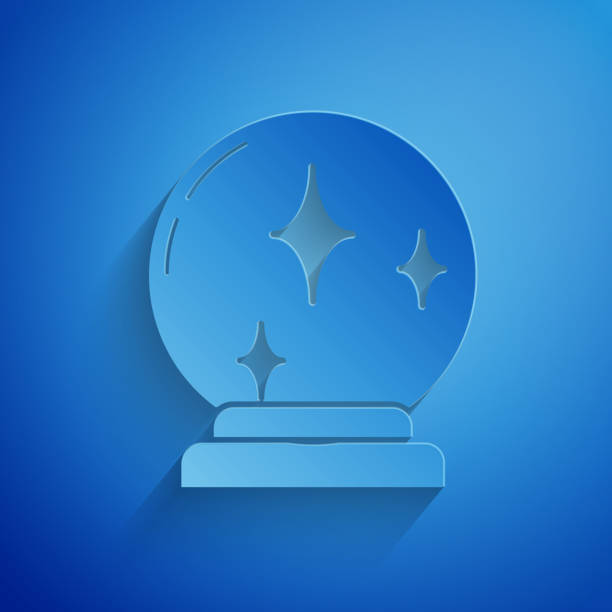 istock Paper cut Magic ball icon isolated on blue background. Crystal ball. Paper art style. Vector Illustration 1177055907