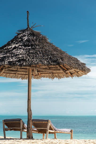 istock Big umbrella on tropical beach 1177058311