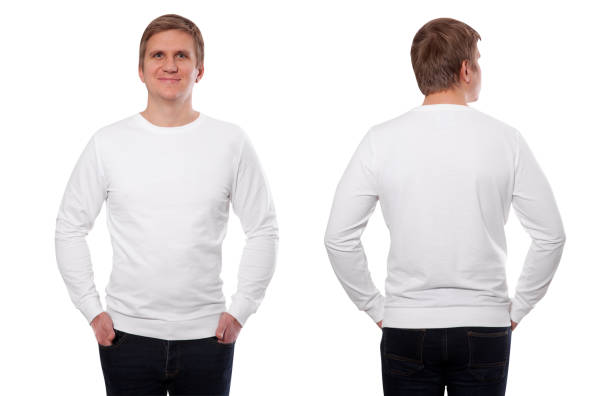 istock young man in white sweatshirt, white hoodies front and rear. white background 1177058404