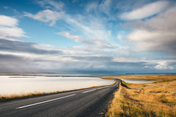 Picturesque road by the sea in north Iceland.