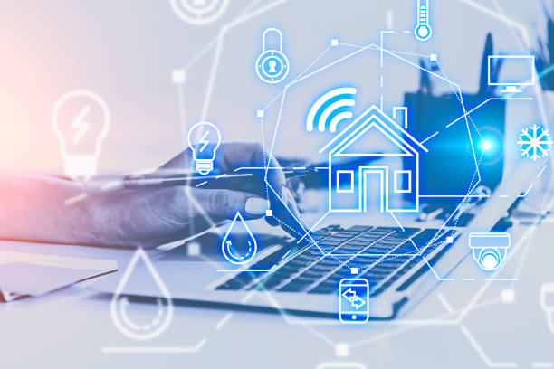 istock Woman hand on laptop, smart home interface 1177061007