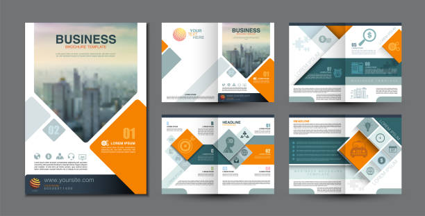 Business brochure template Business brochure template square design and graphic a4 scale, blue green and orange color theme, icon with symbol element, vector illustration newsletter template stock illustrations