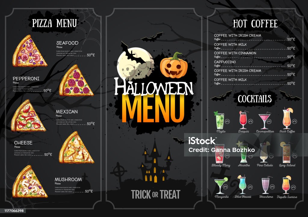 Halloween Menu Design With Jack O Lantern Restaurant Menu Stock ...