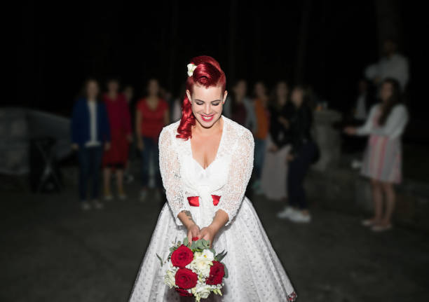 Happy Bride About To Throw Her Flower Bouquet on Wedding.