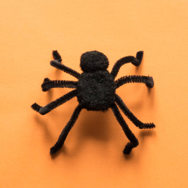 istock Black spider on orange. View from above. Minimal Halloween party decor. 1177072764