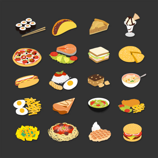 Food Icons set Flat style. Vector illustration spanish hamburger stock illustrations