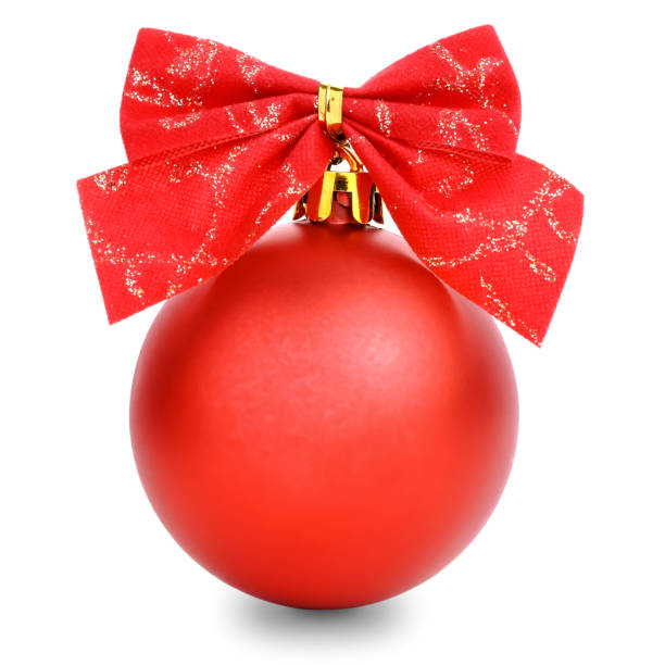 istock Red Christmas ball with ribbon isolated on white 1177076377