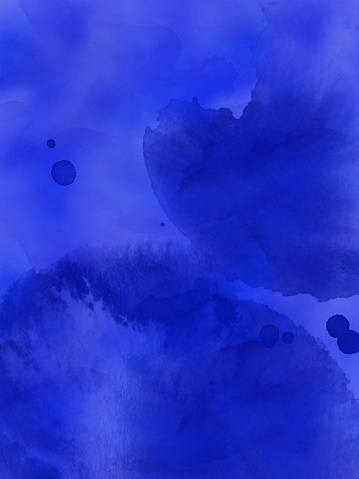 Border of hues of navy blue paint splashing droplets. Watercolor strokes design element. Navy blue colored hand painted abstract texture.