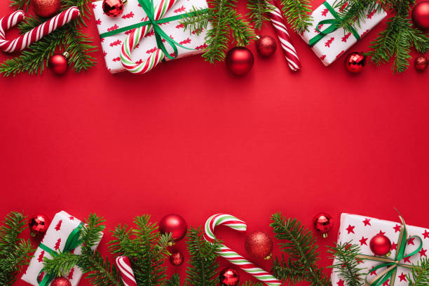 istock Merry Christmas and happy New Year red background with copy space 1177078759