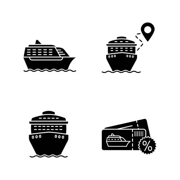 Vector illustration of Cruise glyph icons set