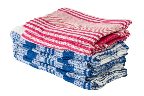 Stack of blue and red dry cloths stock photo