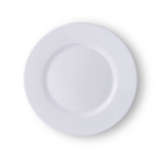 top view of shiny plate isolated on white with clipping path - xxx imagens e fotografias de stock