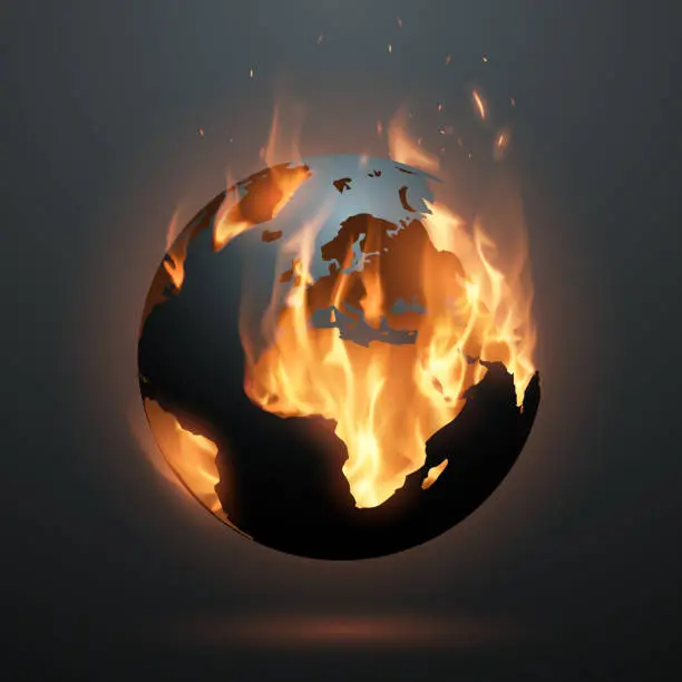 Vector illustration of Planet Earth with flame inside