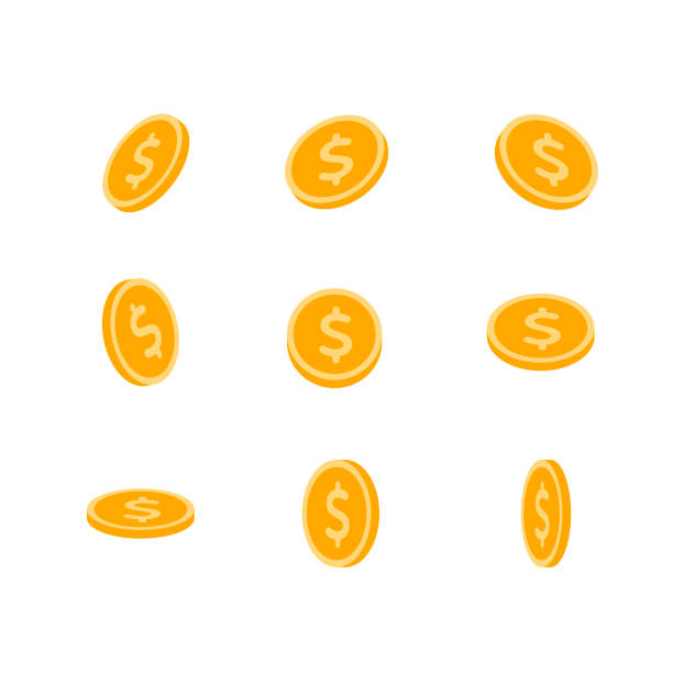 rzut złotą monetą zestaw ilustracji pieniędzy. symbol dolara amerykańskiego. - cash register wealth coin currency stock illustrations