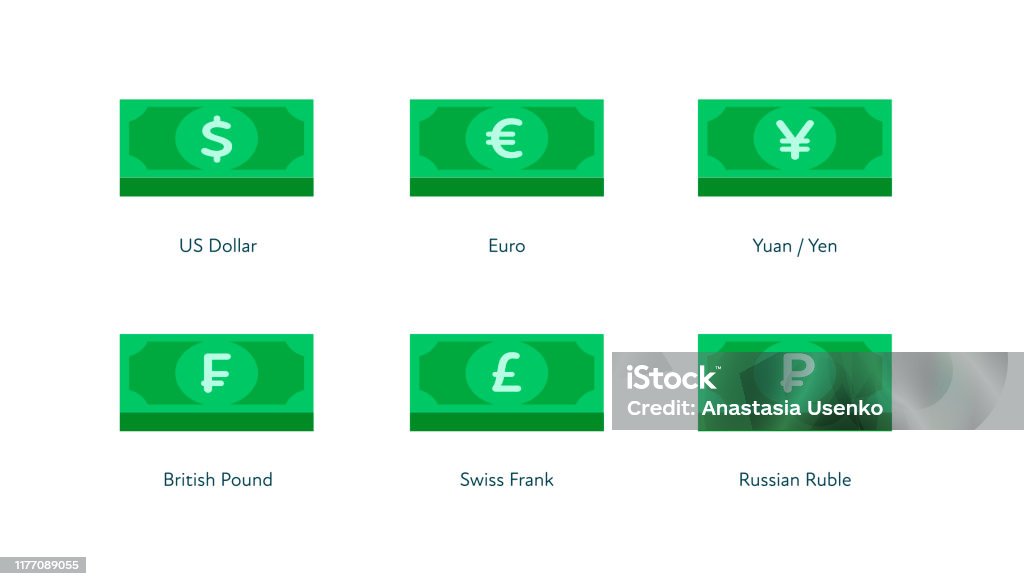 Us Money Color Code Paper Currency Stack Flat Illustration Green Colored Banknotes National ...