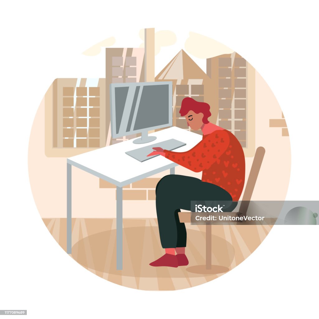 Ilustración de Trabajador De Oficina Escribiendo En Dibujos Animados De  Teclado De Computadora y más Vectores Libres de Derechos de Adulto - iStock