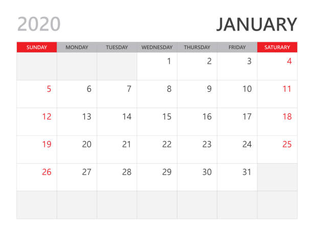 istock Calendar 2020 template, JANUARY 2020 year, corporate design planner template. red background 1177092596