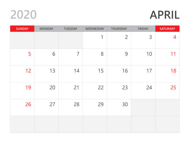 istock Calendar 2020 template, APRIL 2020 year, corporate design planner template. red background 1177092616