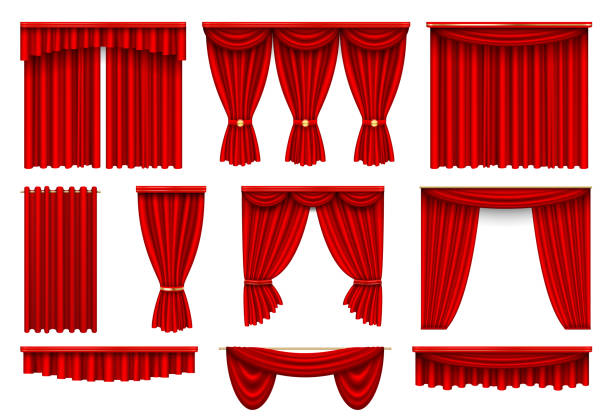 illustrations, cliparts, dessins animés et icônes de ensemble d'illustrations réalistes de rideaux rouges d'étape - curtain