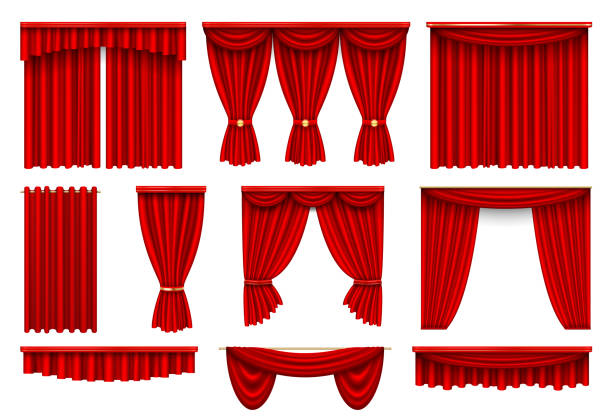 illustrazioni stock, clip art, cartoni animati e icone di tendenza di stage tende rosse illustrazioni vettoriali realistiche impostate - curtain