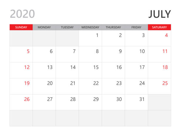 istock Calendar 2020 template, JULY  2020 year, corporate design planner template. red background 1177095391