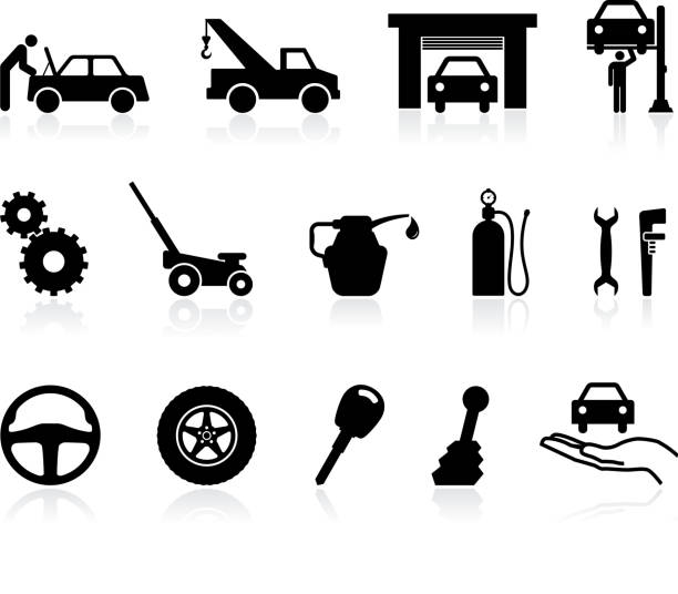 ilustrações de stock, clip art, desenhos animados e ícones de ícones de ter a ver com auto reparar - car symbol engine stability