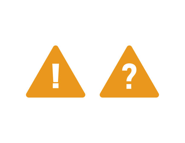 two icons of spelling symbols in yellow triangles two icons of spelling symbols in yellow triangles. question marks and stress corner tip stock illustrations