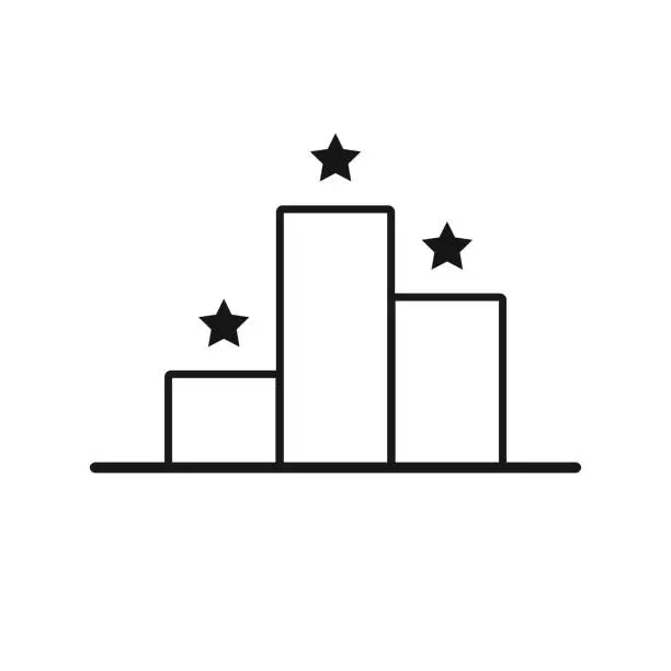 Vector illustration of black line icon place podium and stars to top