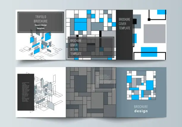 Vector illustration of The minimal vector editable layout of square format covers design templates for trifold brochure, flyer, magazine. Abstract polygonal background, colorful mosaic pattern, retro bauhaus de stijl design