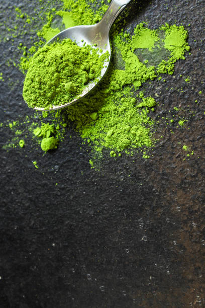istock matcha, healthy green tea (green powder) menu concept. food background. copy space. Top view 1177100198