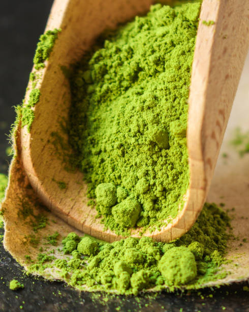 istock matcha, healthy green tea (green powder) menu concept. food background. copy space. Top view 1177100211