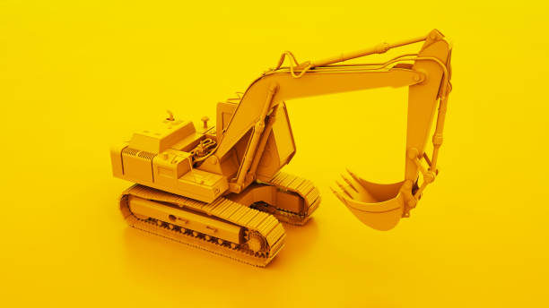 istock Yellow Excavator isolated on yellow background. 3d illustration 1177104239